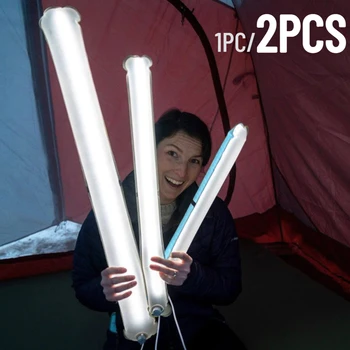 1/2Pcs Inflável Camping Lanterna Tenda de Luz Dobrável Acampamento Luzes LED Alimentado por USB Worklight Lâmpada de Emergência para o Exterior de Viagens