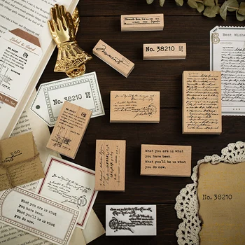 1 Pc Atender inglês Série Vintage de Madeira Simples Manual de Carimbo de data / Carimbo Carta Manuscrita de Impressão Criativa DIY Decoração Estacionário
