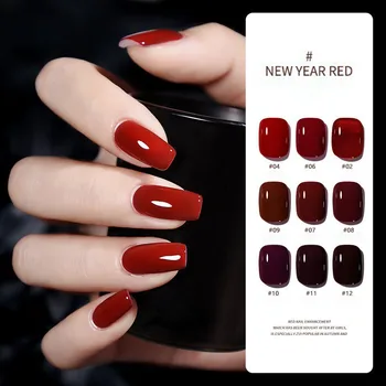 15ml de Ano Novo, Série Vermelha Gel polonês Cereja, Vinho, Vermelho Gelo Translúcido Gel Semi-permanente Nail Art Manicure Soak Off Gel UV Verniz