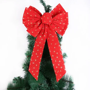 1Pcs de Natal Arco Vermelha de Flanela Pó de Ouro Laços Para Artesanato de Natal Decorações para Árvores de Grande laço de Fita de Decoração de Natal