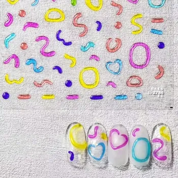 1Sheet Coloridos Geléia Fower Adesivos de Unhas em 3D Geléia de Unhas de Transferência de Doces doodle linha de Pêssego Coração Decoração de Unhas