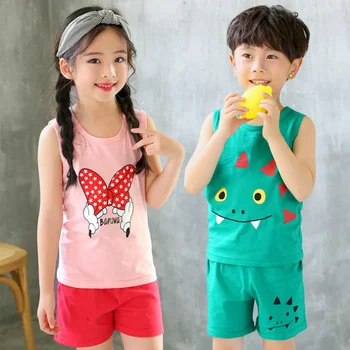 2 4 6 8 Anos as Crianças Pjs Conjuntos de Verão Pijamas para Crianças de Algodão Meninos roupa de dormir do Bebê Pijama de Mangas Menina Colete de Conjuntos de roupa de Dormir