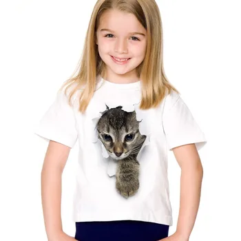 2020 nova Moda de Verão Bonito Filhos de Vestuário Para Crianças, Menina de Manga Curta de Impressão 3d Gato T-Shirts, Tops Roupas de Bebê