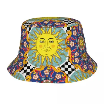 2023 Homens Mulheres Verão Étnico Rodada Ornamentais Sol Face Chapéu de Balde Bob Pescador chapéu ao ar livre de Viagens Viseira de Sol da Moda Panamá