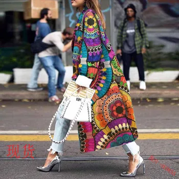 2023 Outono e Inverno Nova Moda feminina Solto e Tornozelo Impresso de Lã Casaco de Impressão