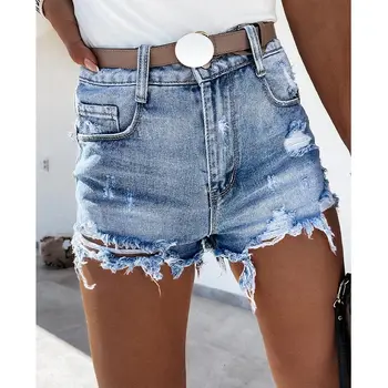 2023 Verão as Mulheres Rasgado Cintura Alta Moda Casual Shorts Jeans Vintage Buraco Curto calças de Brim de Senhoras Shorts Hot pants