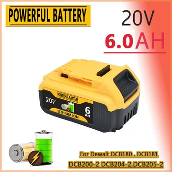 20V 5Ah 6Ah 18650 Li-Ion Recarregável Bateria para Dewalt Ferramentas de Poder, Bateria Substituível pelo DCB205 DCB201 DCB203