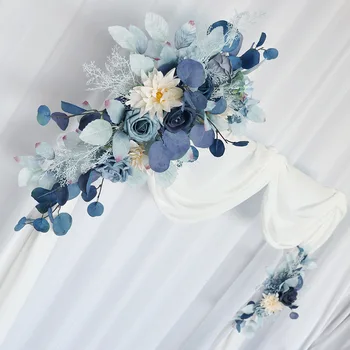 2pcs Azul Flores Artificiais Conjunto Casamento Arco pano de Fundo Falso Flor Linha Pendurado na Parede de Canto em Flor Decoração para uma Festa