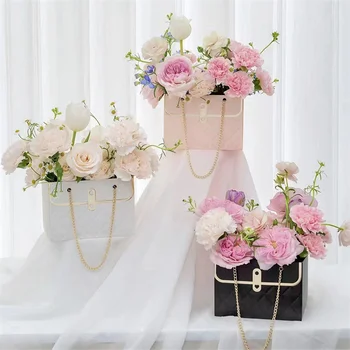 4pcs Portátil Flor Rosa Embalagem Boxs Retângulo de Moldagem de Saco Para a Loja de Flores de Casamento de Dia dos Namorados da Festa de Aniversário de Presentes