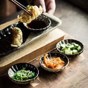 5/pcs Japonês mini tempero mergulhando prato de cerâmica redondo molho de soja, vinagre prato criativo pequenos domésticos, acessórios de mesa
