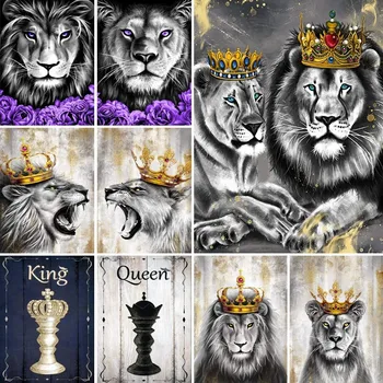 5D Completo Broca de Diamante Arte DIY Diamante Pintura de Animais Rei Arte de Parede Leão e Leoa com a Coroa para o Quarto Decoração de Casa Moderna