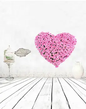 5x7ft Piso de Madeira cor-de-Rosa Rosa do Amor do Coração de Fotografia de Paisagens Adereços Foto Studio de Fundo