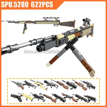 88000 622pcs 16in1 Militar Arma Submachine Gun Rifle Sniper Pistol 98k Exército Menino Blocos de Construção de Brinquedo Tijolo