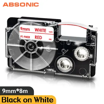 Absonic XR-9WE de 9mm, em Vermelho, Branco Compatível com Etiqueta Fitas XR9WER XR 9WER XR-9WER para KL-60 máquina de escrever KL-60SR KL120 EZ Label Maker
