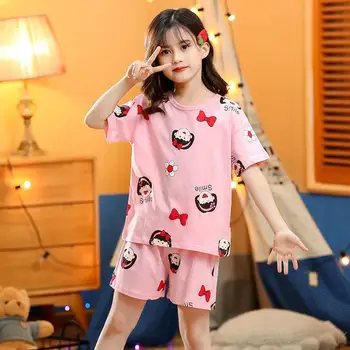 Adolescente Pijama Conjunto Infantil Menina Pijamas Roupa De Verão Pijamas De Algodão Princesa Camisola Da Criança Pijamas Conjuntos De Vestuário