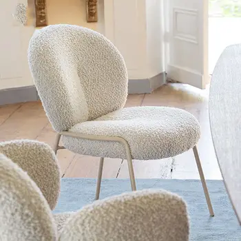 Andar Minimalista do Designer de Cadeira de Jantar de Luxo Cordeiro Branco Simples e Moderno, Cadeira de Jantar Salão de Família Muebles Móveis WWH35YH