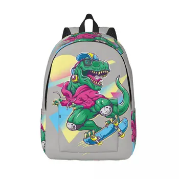 Backpack Do Laptop Exclusivo De Humor T Rex Dinossauro Andando No Skate Escola Saco Durável Do Aluno Mochila Menino Menina Saco De Viagem
