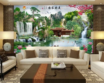 beibehang Alta moda de seda papel de parede pintura de paisagem TV sofá-fundo de parede decoração de interiores pintura 3d papel de parede