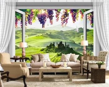 beibehang Moderno personalizados decorativos, papel de parede Europeia da janela de visualização 3D de uva, TELEVISÃO quarto de fundo papel de parede papier peint
