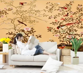 beibehang Papel de parede papel de parede Personalizado 3d grande pintados à mão tridimensionais flores e pássaros HD murais Papel de parede
