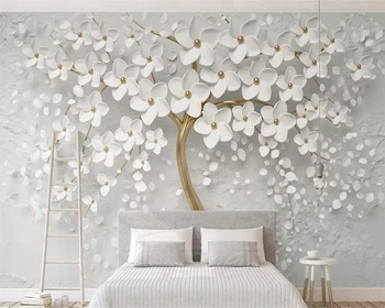 Beibehang papel de parede Personalizado 3D estéreo foto mural de casamento bonito quarto de flores brancas em relevo na parede do fundo papel de parede