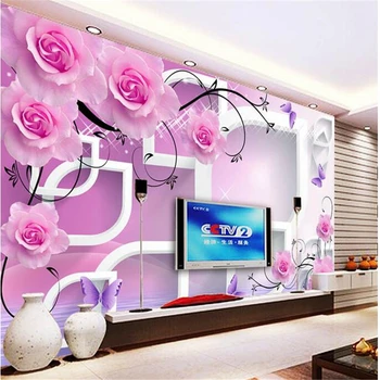 beibehang Personalizada foto de papel de parede adesivos de parede grande afrescos rosa padrão de reflexão 3d estereoscópico, televisão de plano de fundo