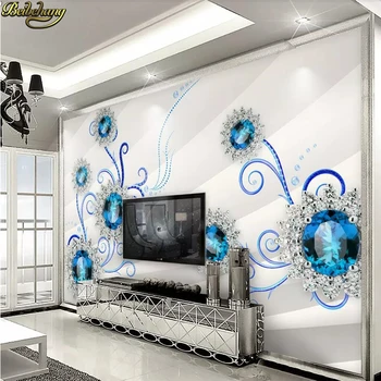 beibehang Personalizado, papel de parede 3d Azul Jóias de Diamante Flor de TV a Arte de Pintura foto de Fundo papel de parede para quarto de paredes