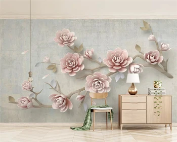 beibehang Personalizado pintura decorativa de papel de parede bela cor-de-rosa em relevo de flores galho de PLANO de fundo, papéis de parede decoração da casa behang