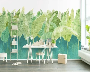 beibehang Personalizados, fresco verde de folha de bananeira moderno e minimalista nórdicos, pintados à mão, PLANO de fundo, papel de parede, papel de parede