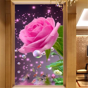 beibehang Personalizados qualquer tamanho 3D cor-de-rosa rosa rosa reflexão nove peixes quarto PLANO de fundo do papel de parede decoração da casa do papel de parede