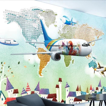 beibehang pintados em aquarela aeronave crianças Nórdicos vento de parede personalizados grande mural ambientais papel de parede papel de parede