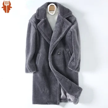 Casual 100% Real de Ovinos Shearling Macho Pelagem de Inverno 2023 Quente coreano Casaco de Lã Longo dos Homens Coats Chaquetas Hombre Gxy761