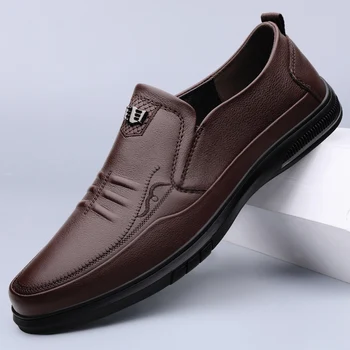 Clássicos Homens Flexível Sapatos Casuais De Costura De Couro Genuíno Homens De Negócios Respirável Homens Flats Sapatos Masculinos De Condução Sapatos De Escritório