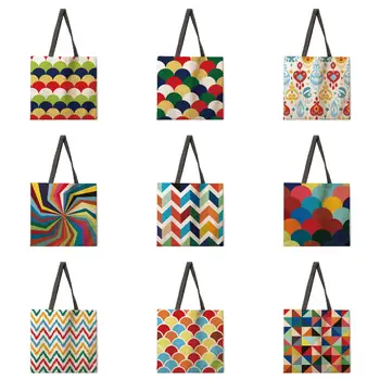 Colorido impressão geométrica senhoras casual, bolsa de mão dobrável saco de compras