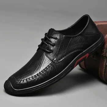 Couro genuíno Homens Sapatos lace oxfords de negócios de Moda Formal Sapatos Mocassins Sapatos Pretos feitos à mão Apartamentos de Lazer homens sapatos