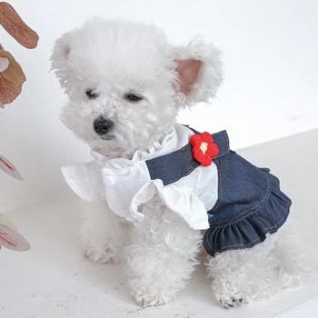 Cão Saia de Férias animal de Estimação Vestidos de Cachorro - Traje de Vestuário, Roupas para Cães Pequenos Jeans Vestido de Primavera