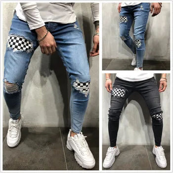 De abril de MOMO 2021 Homens Elástico Rasgado Magro Motociclista calça Jeans Destruído Slim Fit Jeans Mens de Calças de Cintura Elástica de Calças de Harém de Homens