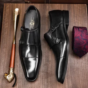 De luxo italiana Homens Sapatos de Couro Genuíno Outono Novo feito à mão Confortável e Elegante Preto Casamento Sociais Oxfords Sapatos de Homem