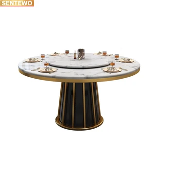 Designer de Luxo rodada de jantar em Mármore, Pedra, Laje mesa de jantar 4 6 cadeiras mesa tablo móveis de meuble em aço Inoxidável base de ouro