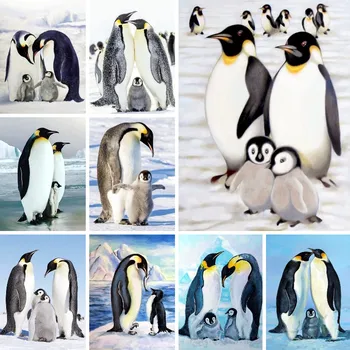 DIY Diamante Arte de Pintura Família de Pinguins Amor de Decoração de Casa de Mosaico, Bordados Animal Adesivos de Parede Coleção Viveiro de Parede Decoração