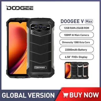 DOOGEE V Max 5G Robusto Telefone 6.58 Polegadas de 12 gb RAM+256 gb de ROM Celular Dimensity Hi-Res 108MP Câmera de Smartphone 22000mAh Bateria NFC