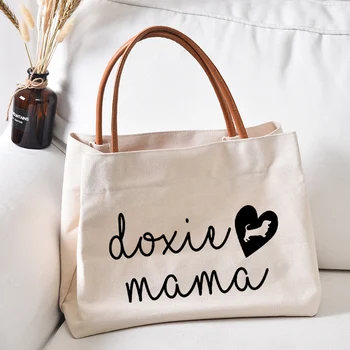 Doxie Mama Impresso Mulheres Senhora Casual Lona Sacola de Presente para os Amantes do Cão de Tamanho Grande, Bolsa de Ombro, Bolsas Saco de Compras