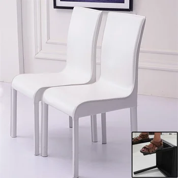 Elegante e Moderna de Couro Simples Cadeira de Jantar do Hotel Cadeira de Jantar Mobiliário de Escritório em Preto-e-Branco de Fezes Encosto de Móveis