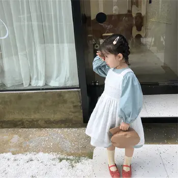 Estilo coreano bonito meninas de outono, moda de manga longa vestido de princesa pequena bonitos vestidos de festa