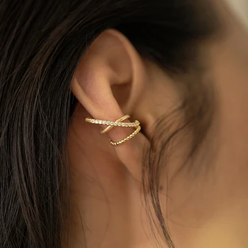 Geométricas Brincos Ear Cuff com CZ Pedra de Novo, Em Metal Dourado em Camadas Punho Lavoura sem Punção Senhoras de Design coreano Jóias