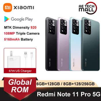 Global ROM Xiaomi Redmi Nota 11 Pro de 128GB / 256GB 108MP Câmara Dimensity 920 Octa Core 67W Carregamento Rápido 5160mAh