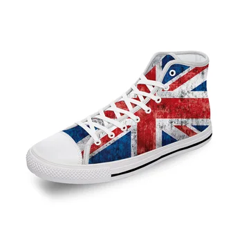Grã-bretanha, Britânico Bandeira do reino UNIDO de Jack de União Pano Branco de Moda de Impressão 3D de Alta Superior Sapatos de Lona Homens Mulheres Respirável Leve Tênis