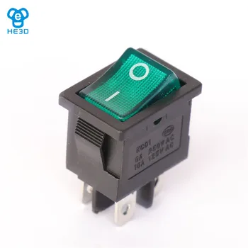 HE3D 220V HE3D interruptor de alimentação KCD1-104N, 2 posição de quatro pinos com luz de cor verde
