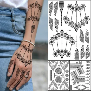 Henna Tatuagens Temporárias para as Mulheres Mehndi Adesivo Dedo da Mão Falsa Tatuagem de Mandala Flor da Tatuagem da Arte Corporal Dulhan Design Marroquino