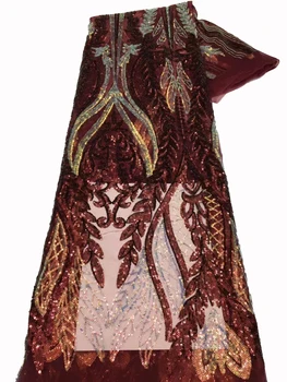 High-end nova de duas cores requintado atmosférica totem bordados do tecido, Nigéria sequin vestido de festa tecido 5 metros